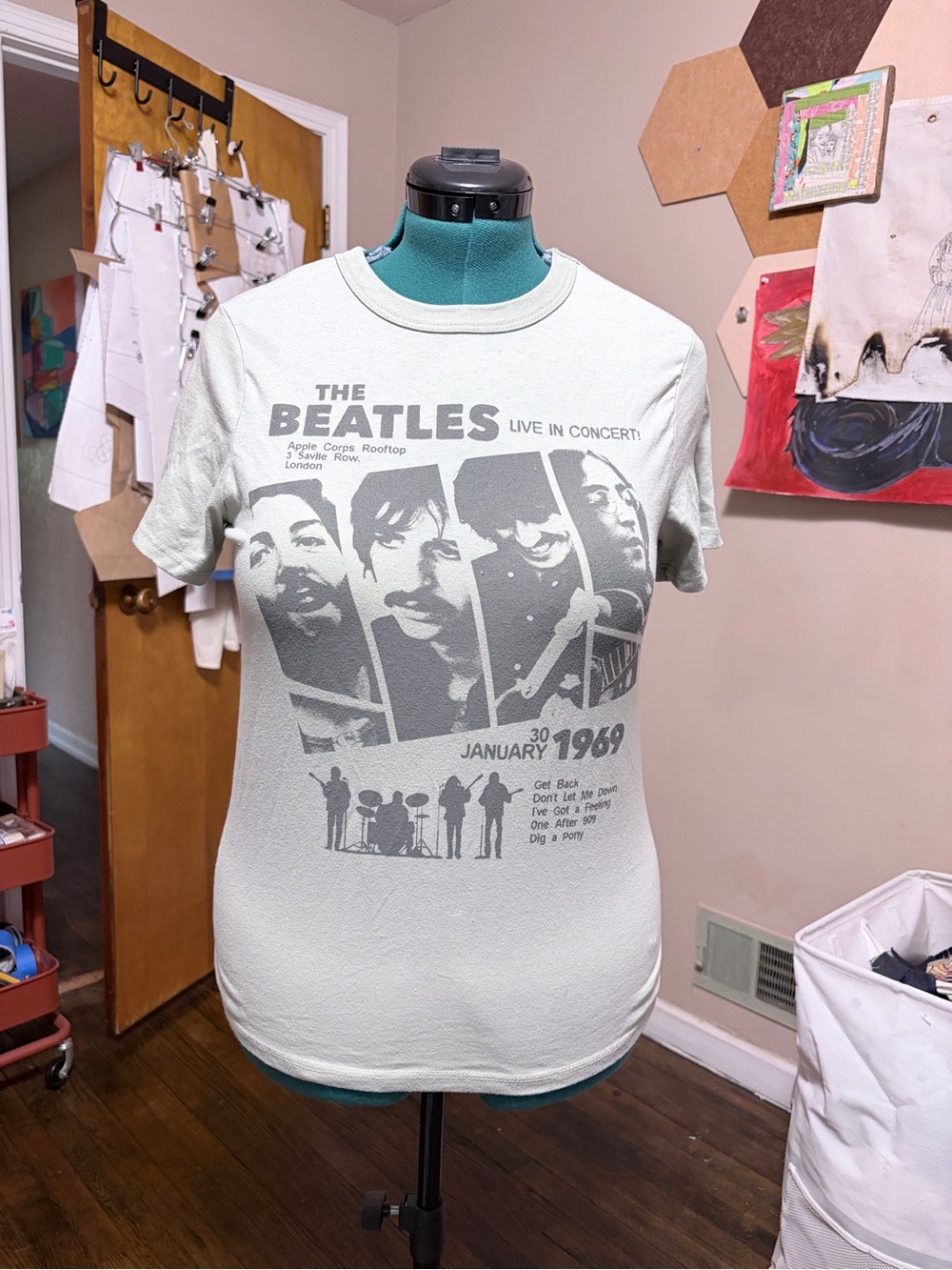 Hybrid Apparel Beatles Concert Graphic Tee — Pale Green and Charcoal